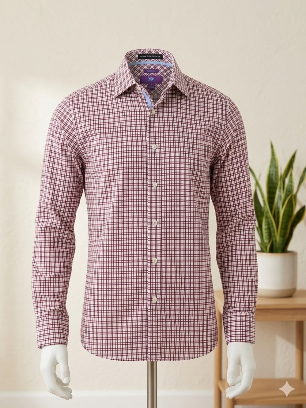 Men's Red & Blue Check Dress Shirt
